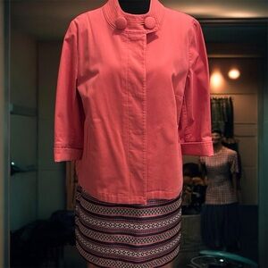 LOFT Navy and Coral Structured Patterned Skirt Size 4